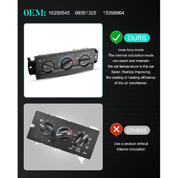 16250545 Heater A/C Control Switch Fit for 1999-2004 S10 & 1999-2002 Sonoma, 2.2L 4.3L Heat A/C Temperature Climate Control Panel Replace OE 09351325