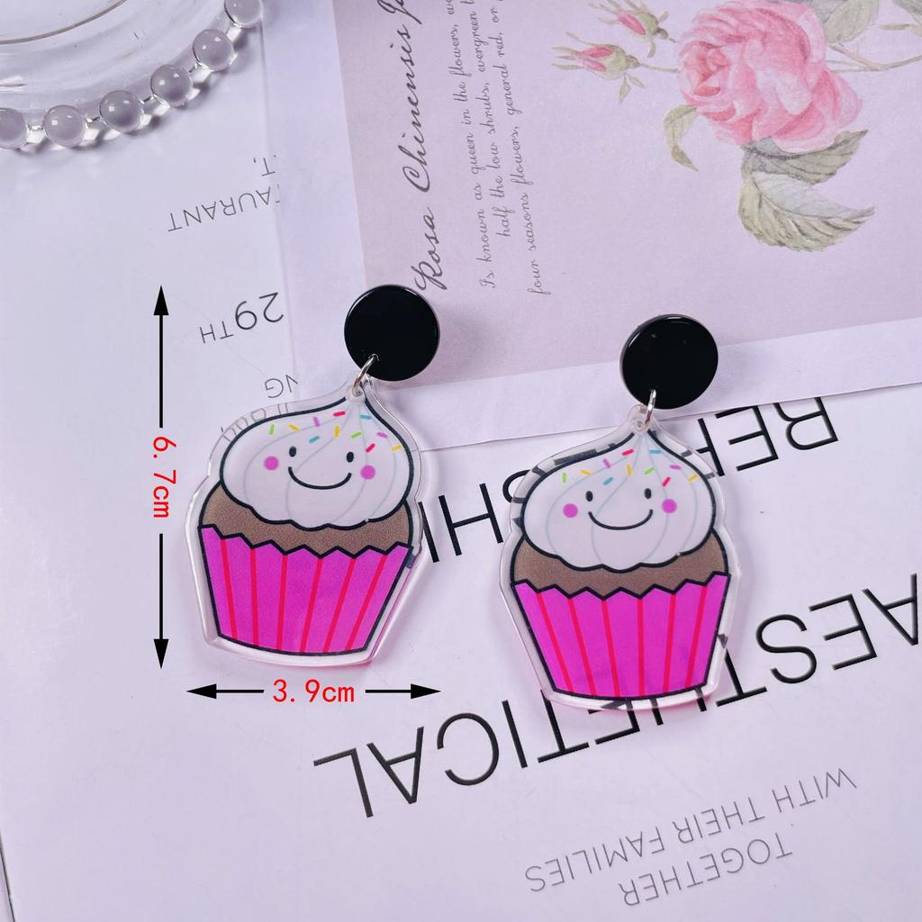 Summer Graffiti Transparent Acrylic Ice Cream Earrings Women'S Simple Versatile Silver Needle Earrings Fresh And Sweet Wind Cartoon