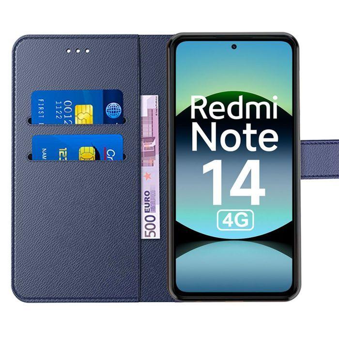 Case + 2 Tempered Glass for Xiaomi Redmi Note 14 4G (not for 5G) Protection Synthetic Leather Shockproof Navy Blue