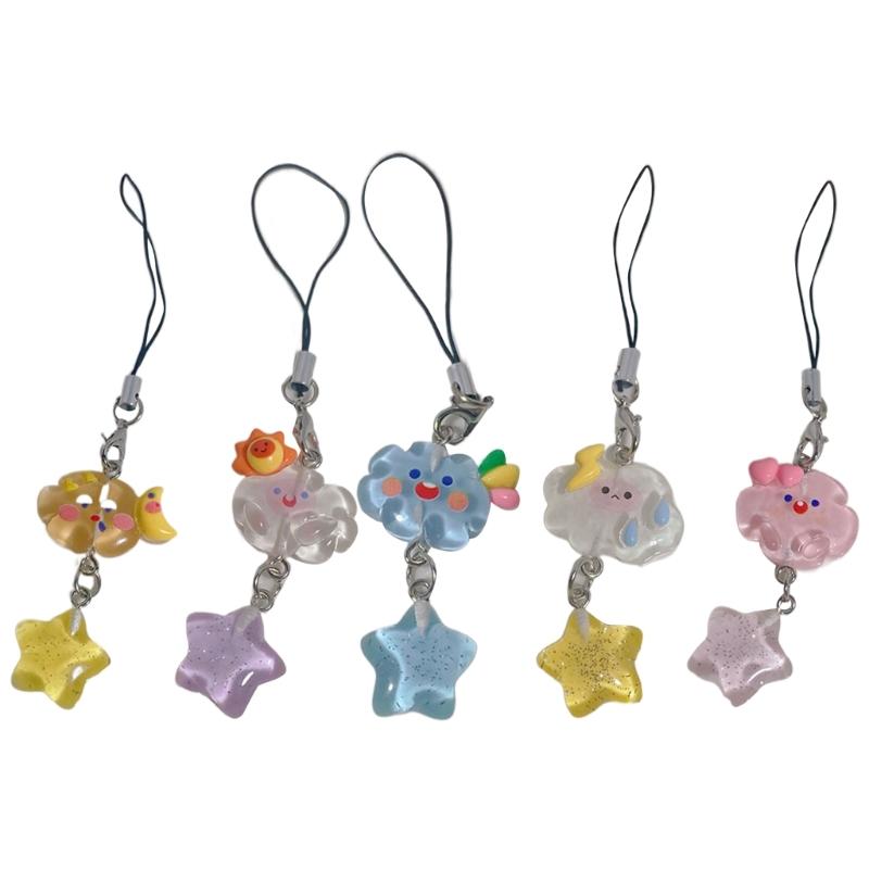 Cute Star Pendant Phone Chain Y2K Style Dainty Cloud Star Bead Phone Lanyard Keychain for Girls Women Backpack Ornament