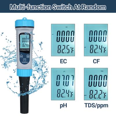 Misuratore di pH 5-in-1 con BT Misurazione ad alta precisione di pHTDSECCFTemp Kit per test dell'acqua per la casa