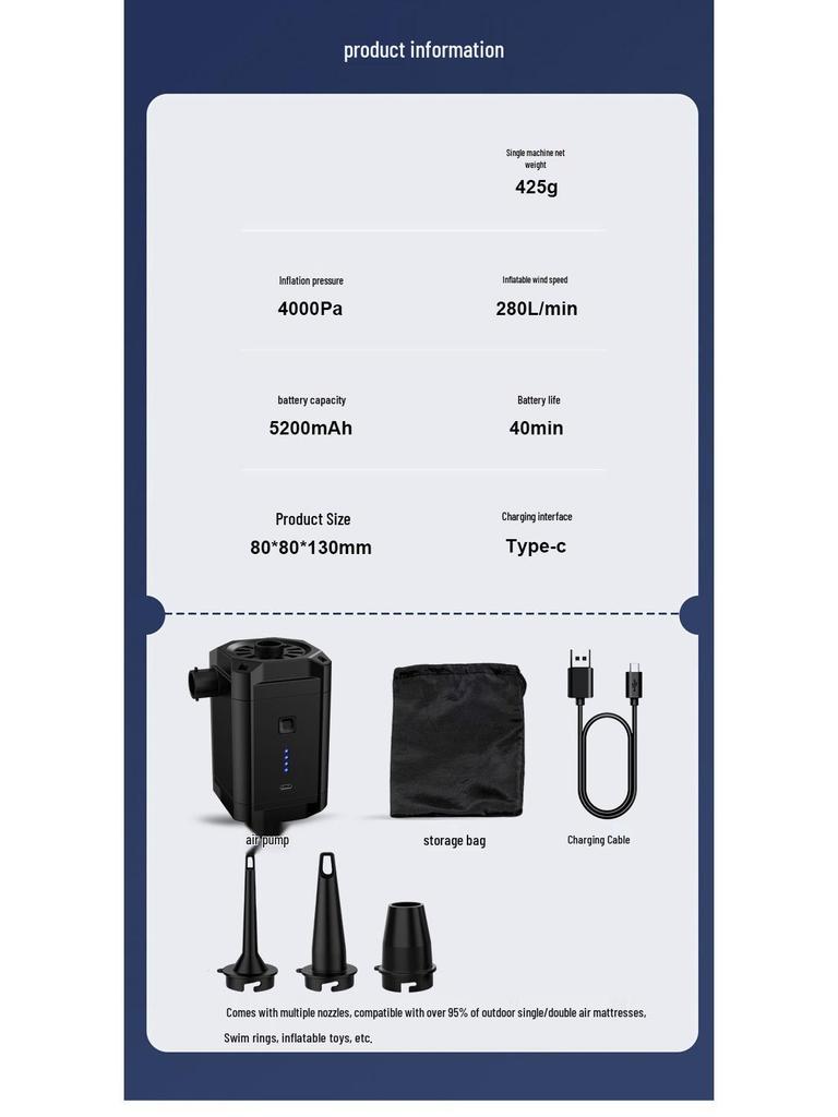 Portable Electric Air Pump for Camping, Tents, Mattresses & Swimming Rings