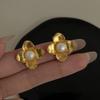 Gentle wind matte gold and silver petals pearl stud earrings fashionable elegance high sense earrings light luxury versatile earrings