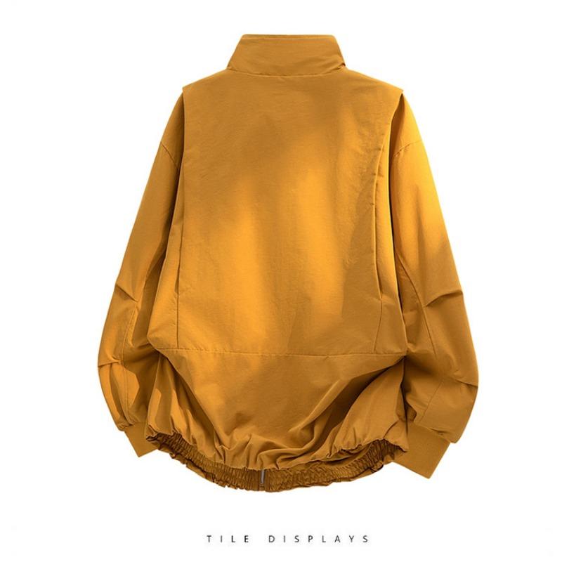 Men's Casual Stand Collar Windbreaker - Lightweight Zip-Up Jacket with Side Zipper Pockets for Daily Wear