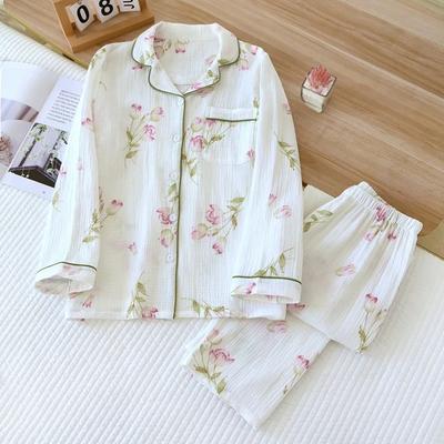 Floral Print Sleepwear Cotton Woman Pajamas Home Wear Nightie Long Sleeve Underwear Set Autumn Pajamas Girls for Sleep