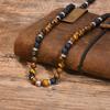 Tiger Eye Stone Beads Necklace for Men Boys,Casual Black Brown Beaded Collar,Summer Beach Jewelry Gifts