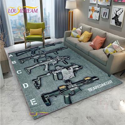 3D Gewehr Pistole Revolver Waffe Cartoon Bereichsteppich,Teppich für Wohnzimmer Schlafzimmer,Kinder Küche Fußmatte Badezimmer Rutschfeste Bodenmatte