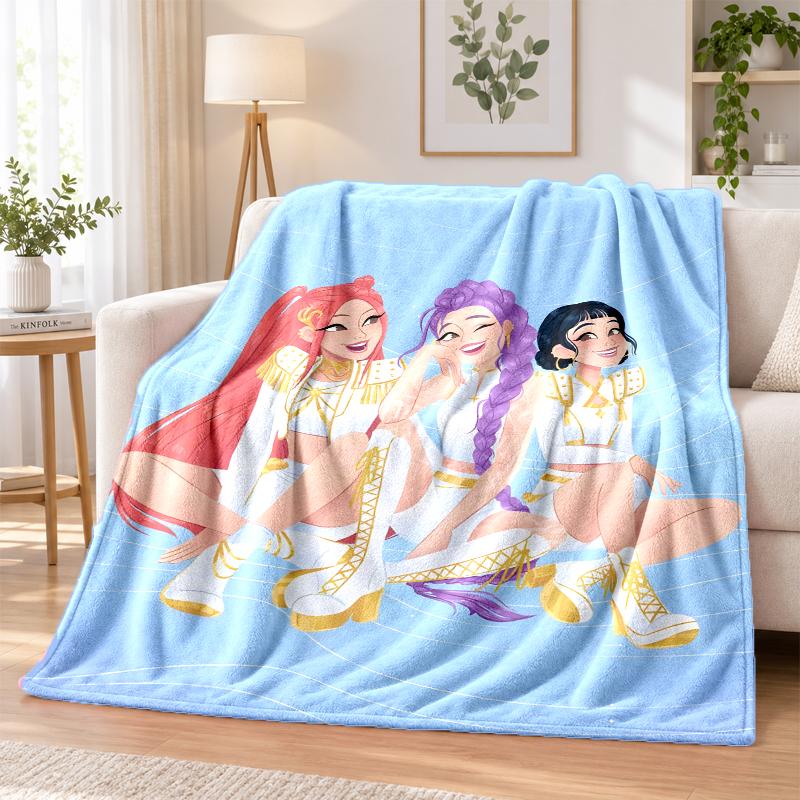 Kpop Demon Hunters Flannel Throw Blanket Soft Warm Cozy For Sofa Bed Indoor Home Bedroom Use