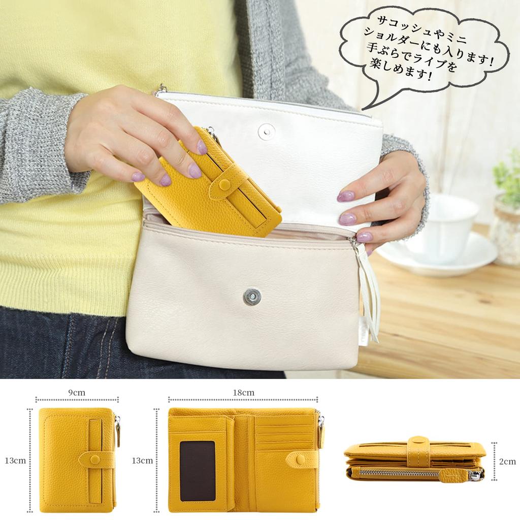 Bifold Short Genuine Cowhide 13 Card Coin Bill Compact and Large Small but Excellent Storage Capacity [F.ZH] Women's Wallet, Wallet, Leather, Slots,