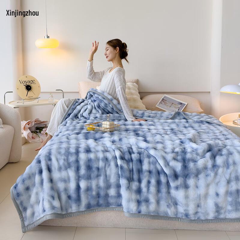 Xinjingzhou Faux Rabbit Velvet Bubble Fleece Throw Blanket
