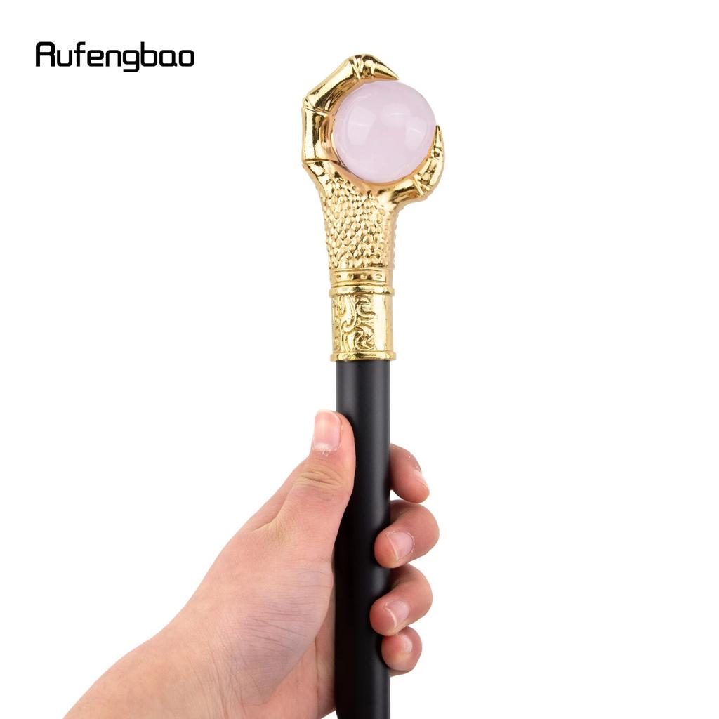 Dragon Claw Grasp Light Pink Glass Ball Golden Walking Cane Fashion Decorative Walking Stick Cosplay Cane Knob Crosier 93cm