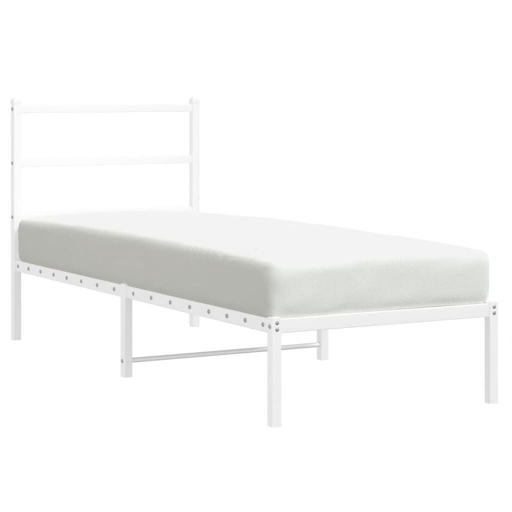 Vidaxl Metal Bed With Headboard, Without Mattress, White, 75X190 Cm