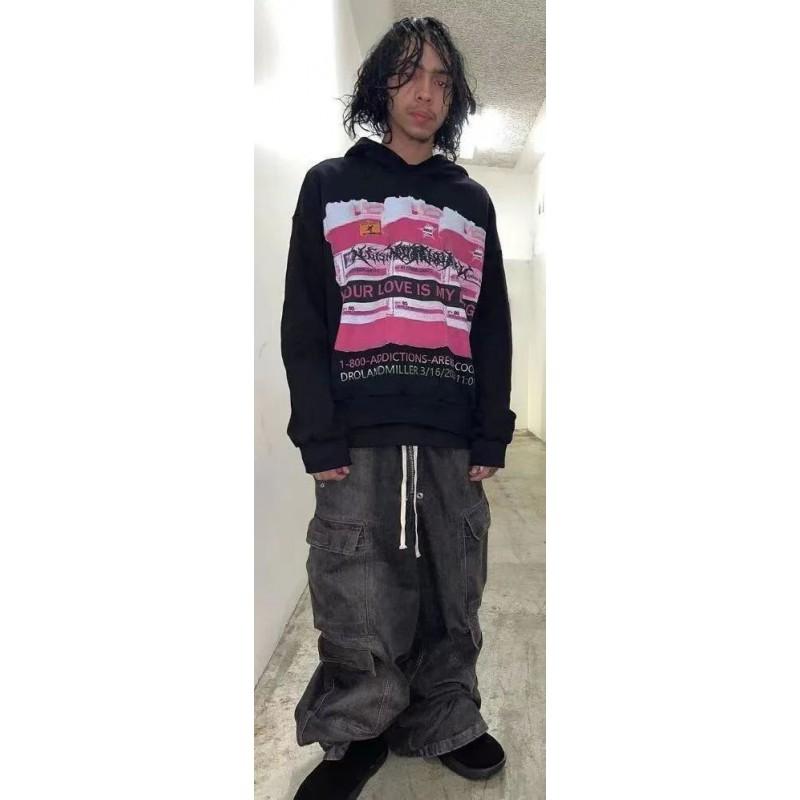 Mens Hooded Cotton Blend Sweatshirt With Printed Design Regular Fit Casual Wear