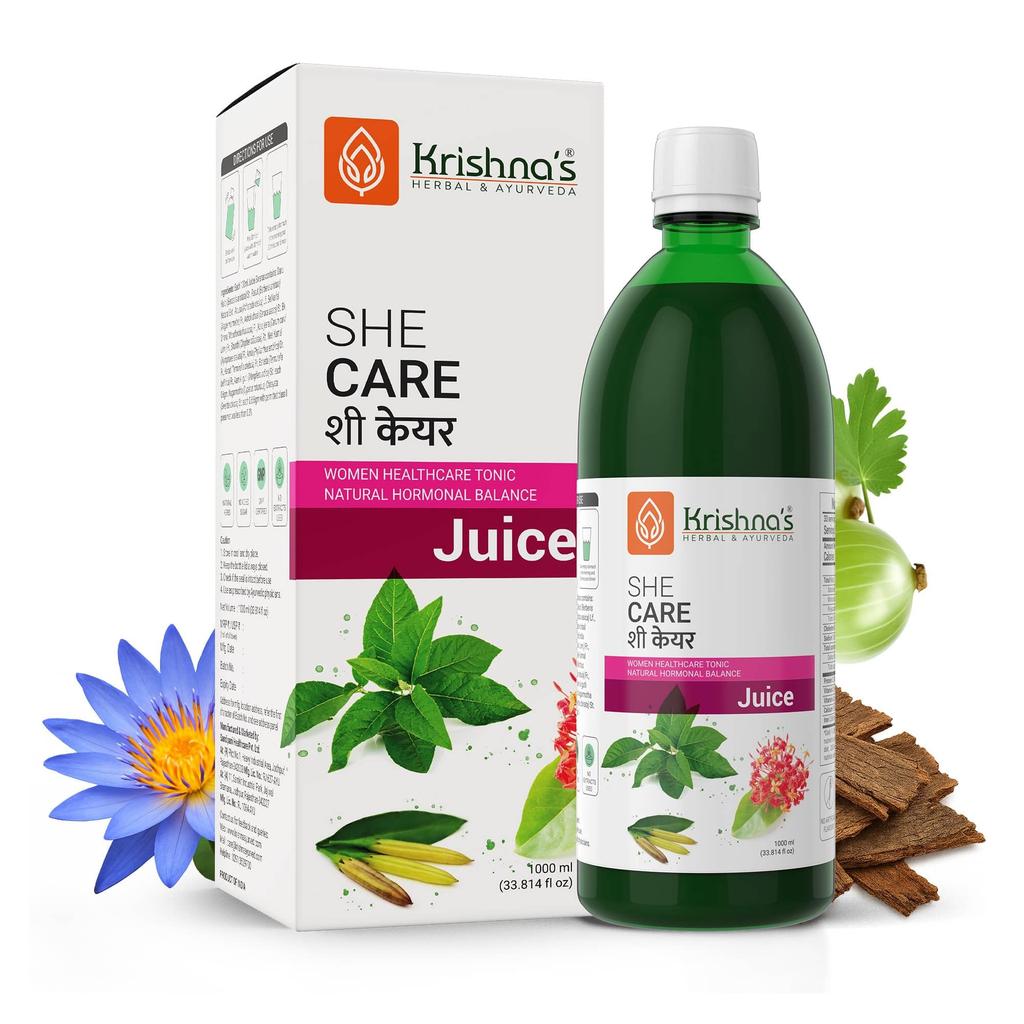 KRISHNA'S HERBAL & AYURVEDA She Care Juice 1000ml, Herbal Supplement for Hormonal Balance, PCOS, PCOD, Period Pain Relief, Hair and Skin Hea