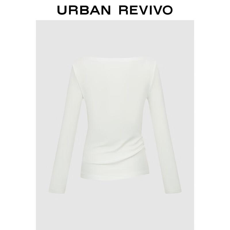 UR Women's Elegant Drape Neck Pleated Slim Long Sleeve T-Shirt