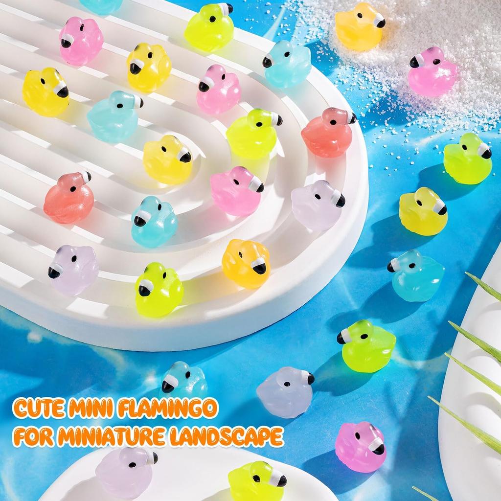 10/20Pcs Luminous Mini Resin Flamingo Ducks Glow In The Dark Flamingos Tiny Animal Figures Diy Crafts For Fairy Garden Micro