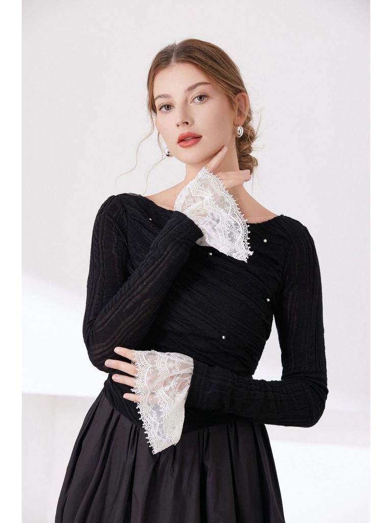 Lace Mesh Embroidered Double-Layer Sleeves with Cuffs 