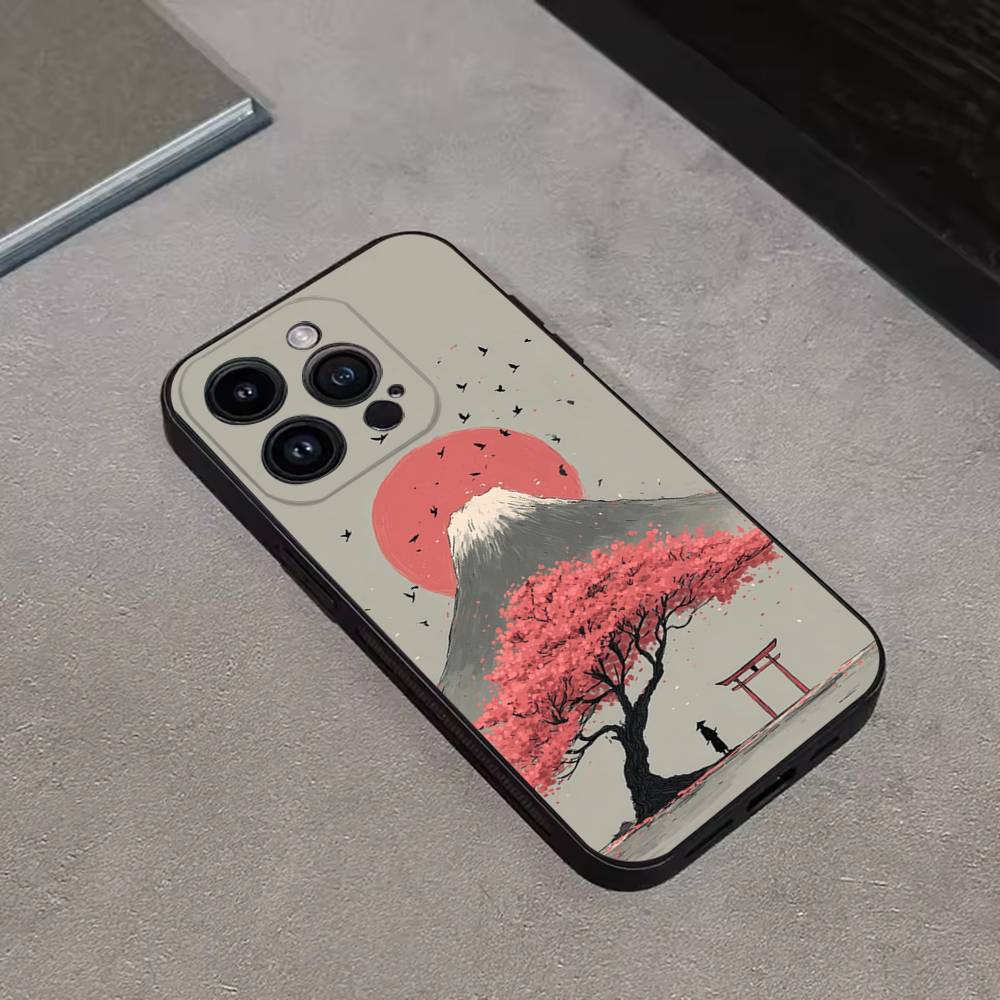 Japan Style Ukiyo-e New For iPhone 17,16,15,14,13,12,11,Pro,Max,Plus,E,SE4,Air,Mini Black Soft Cover Phone Case