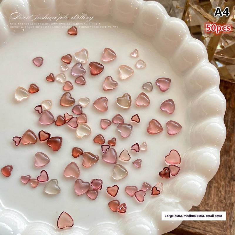 

50pcs Nail Charms Mixed Butterfly Bow Camellia Heart Nail Decoration Autumn Style For Manicure DIY Material Flower Part Supplies