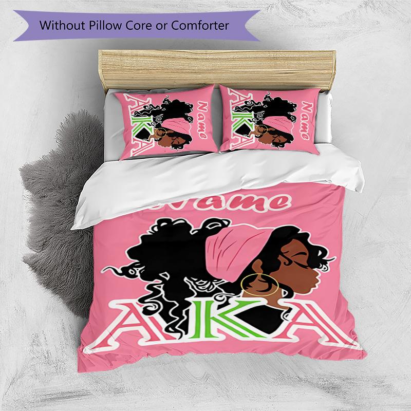 3pcs Custom Name Alpha Kappa Alpha Logo Bedding Set Duvet Cover Closure Includes 1 Duvet Cover & 2 Pillowcases for All Seasons Bedroom Decor