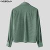 INCERUN Oversized Men Turn Down Collar Long Sleeve Texture Loose Casual Shirts Tops