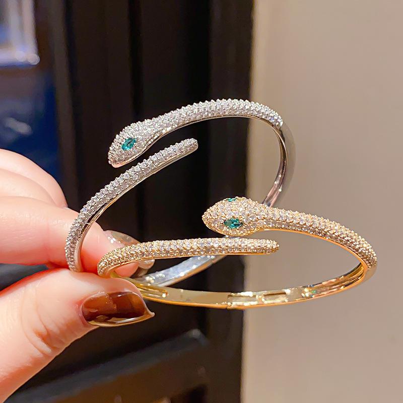 Gold-Plated Zircon Snake Bangle: Elegant, High-End Fashion Jewelry for Women