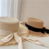 Versatile Burr Straw Hat Women'S Summer Flat Top Travel Sun Hat Small Fresh Bow Sunshade Beach Hat