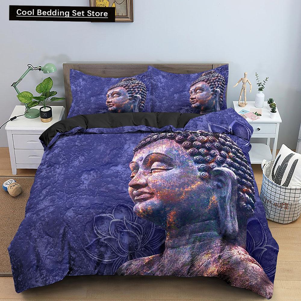 Set Letto Buddha Religione Indiana Buddismo Meditazione Mandala Copripiumino Sorriso Buddha Floreale Morbido Copripiumino Queen King Size