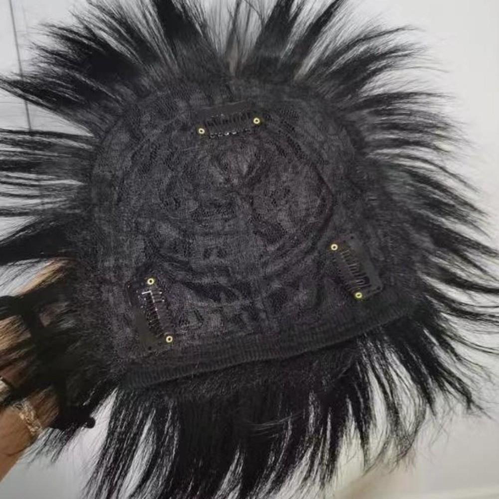 Invisible Head Top Replacement Blocks Clip In Hair Toppers Wigs with Bangs for Baldness