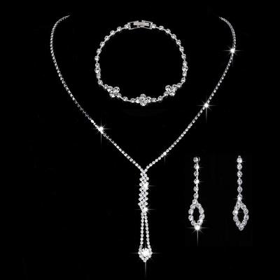 Einfaches Schmuckstück Braut Halskette Ohrringe Ohrstecker Set, Vielseitiges Temperament Zweiteiliges Set