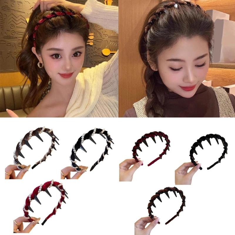 3Pcs Delicate Artificial Pearls Headbands with Rhinestones Detail Elegant Hair Accessories for Women and Girls