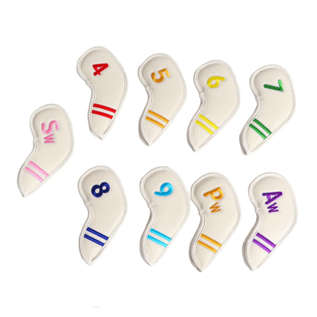 9pcs Set PU Waterproof Golf Club Iron Cover with Numbers Thickening Fleece Golf Head Covers SetWhite