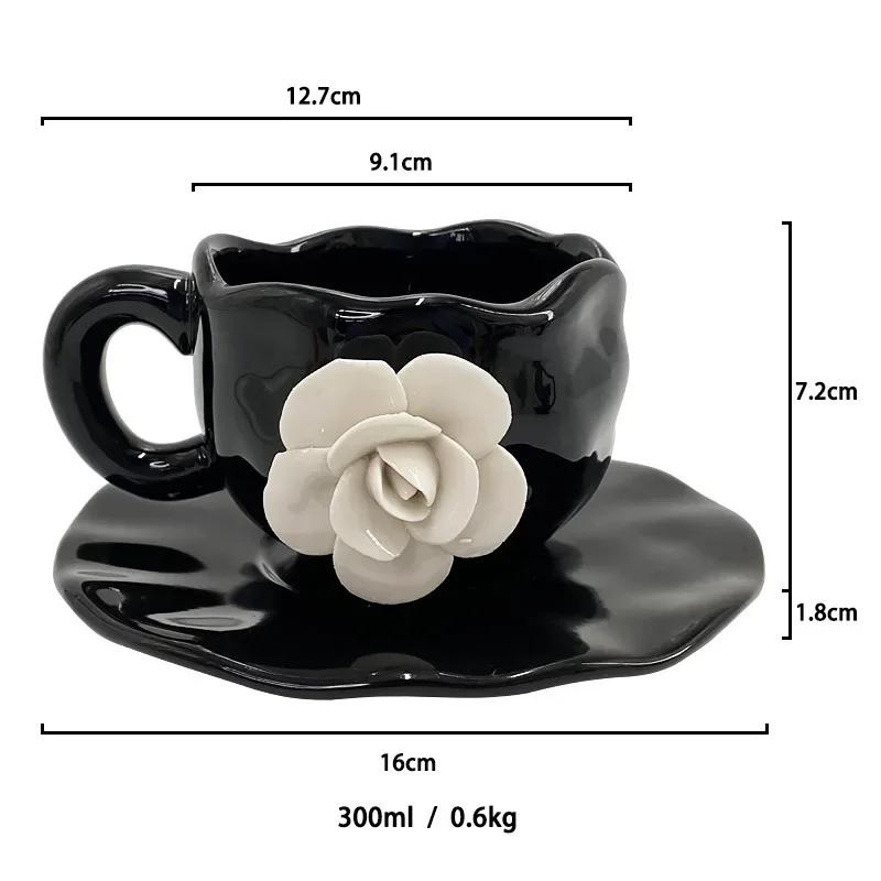 Petal Coffee Mug Creative Hand-pinched White Rose Cups and Saucers Home Afternoon Tea Ceramic Mug Three-dimensional Mug