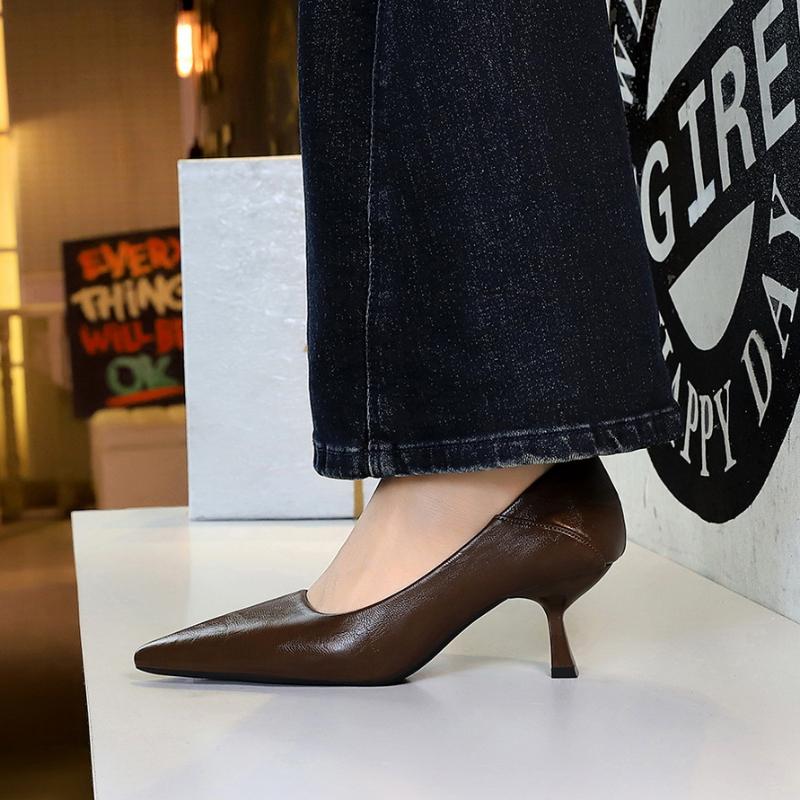 Banquet Leopard Print High Heels For Women With Thin Heels Pointed Toe Shallow Mouth Retro Single ShoesTemperament Fashion