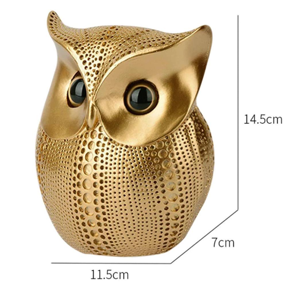 Modern Classy Happy Owl Resin Art Figure Showpiece (Golden, 13 Cm, 6.5 Cm)