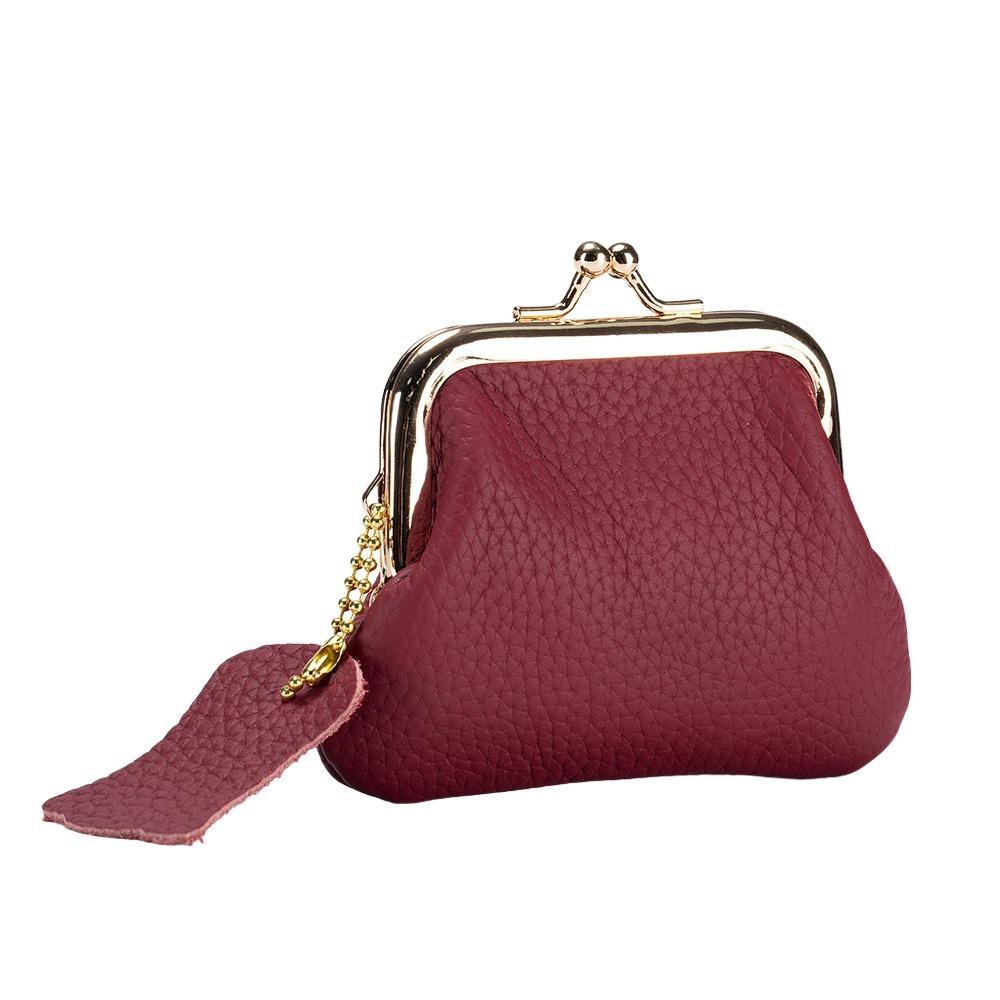 Cow Leather Kiss Lock Leather Wallet Keys/Lipsticks/Earphone Small Item Bag Mini Coin Purse  Women