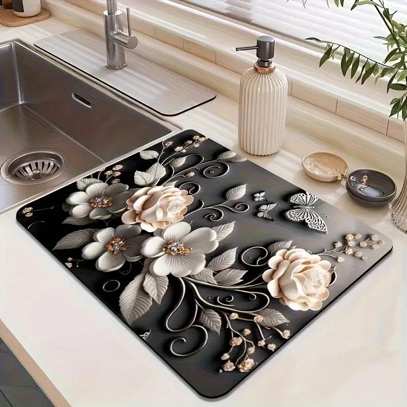 

3D Floral Quick-Dry Water-Absorbent Kitchen Mat - Heat-Insulated, Anti-Slip, Wear-Resistant Placemat 30*40cm New Diatom Mud