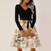 Ladies' Christmas Printed Casual And Fashionable V-neck Long Sleeved Dress