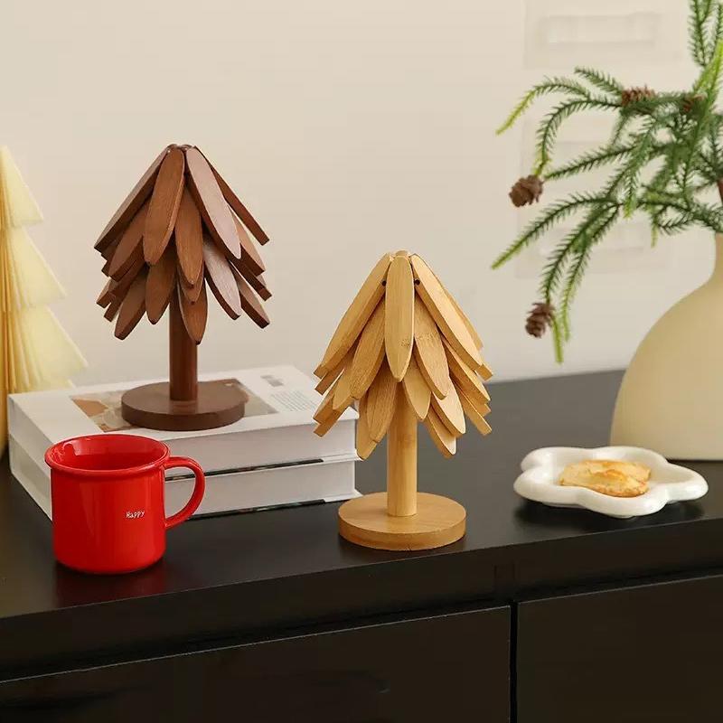 New Fashion Christmas Tree-Shaped Wooden Heat Resistant Creative Kitchen Table Decor Hot Pad for Dining Home