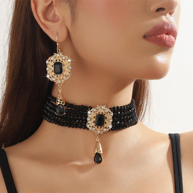 Stylish Layer Rhinestones Waterfall Necklace With Matching Earrings Jewelry Set