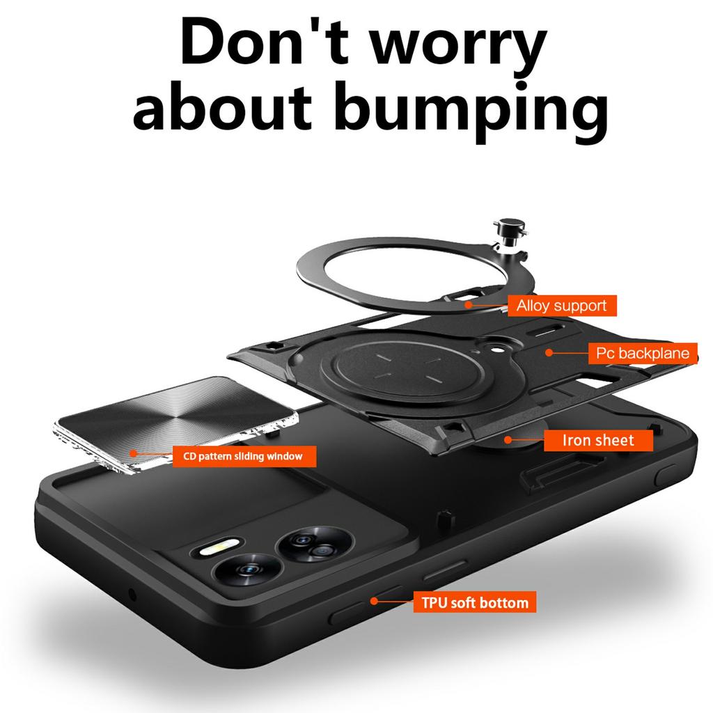 For Honor 90 Lite 5G Case with Slide Camera Cover Rotating Kickstand TPU+PC Phone Shell