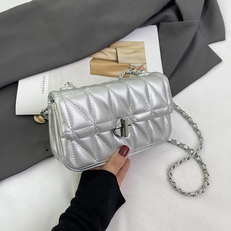 Trendy High-end Chain Crossbody Bags For Women Simple Solid Versatile Small Square Pack Female Card Mobile Phone Shoulder Bag
