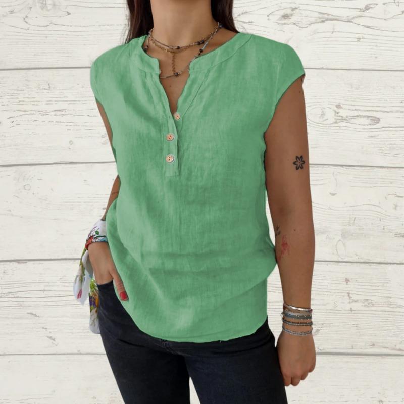 Nová dámská košile s výstřihem do V, knoflíky, volného střihu, jednobarevná a bez rukávů