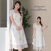 Elegantes quadratischer Ausschnitt Farbblock Besticktes Sommerkleid - Große Größen Damenbekleidung, Lockerer Schnitt Schlankmachender Rock.
