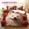 Rose Dog Pattern Bedding Quilt Set  Home Decoration  Gift (1 * duvet cover + 2 * pillowcase  without core)