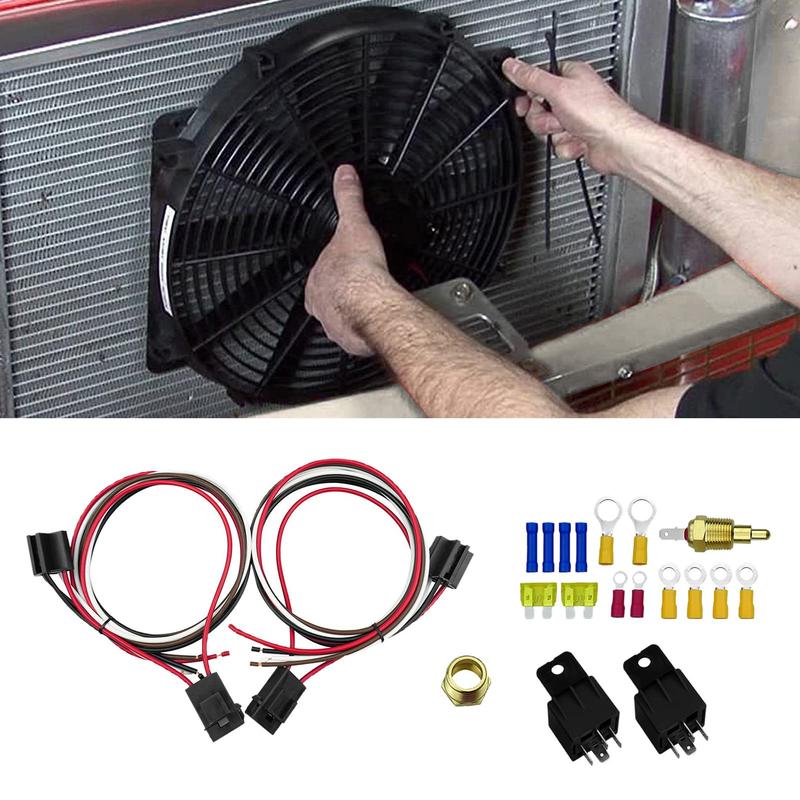 Automotive Electric Fan Wiring Kit 40AMP Relay Temperature Switch Harness Thermostat Radiator Cooling Fan for 12V Engine System