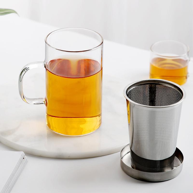 500ML Borosilicate Glass Tea Mug Heat Resistant Coffee Mug Transparent Glass Cup with Infuser and Lid Home Office Drinking Mug