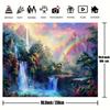 2D Dreamy Forest Waterfall Wall Tapestry Rainbow Sky Background Cloth for Home