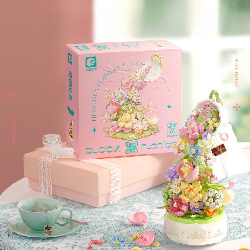 Flower Beauty Tea Language Light Music Box Blocos de construção compatíveis Brinquedo para meninas Presente