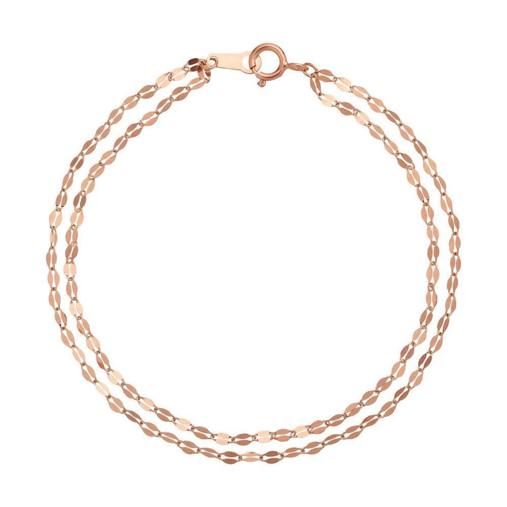 

14K Gold Bracelet Chain Double Row Shining 14K rose gold / Size: 17.5cm